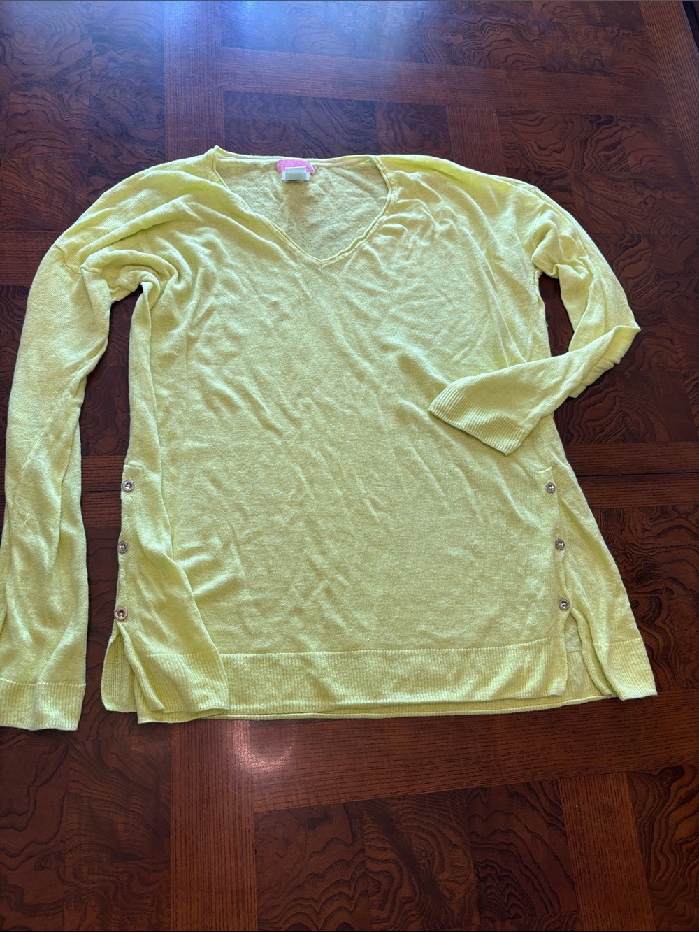 Lilly Pulitzer Lemon Yellow V-Neck Side-Button Pullover
